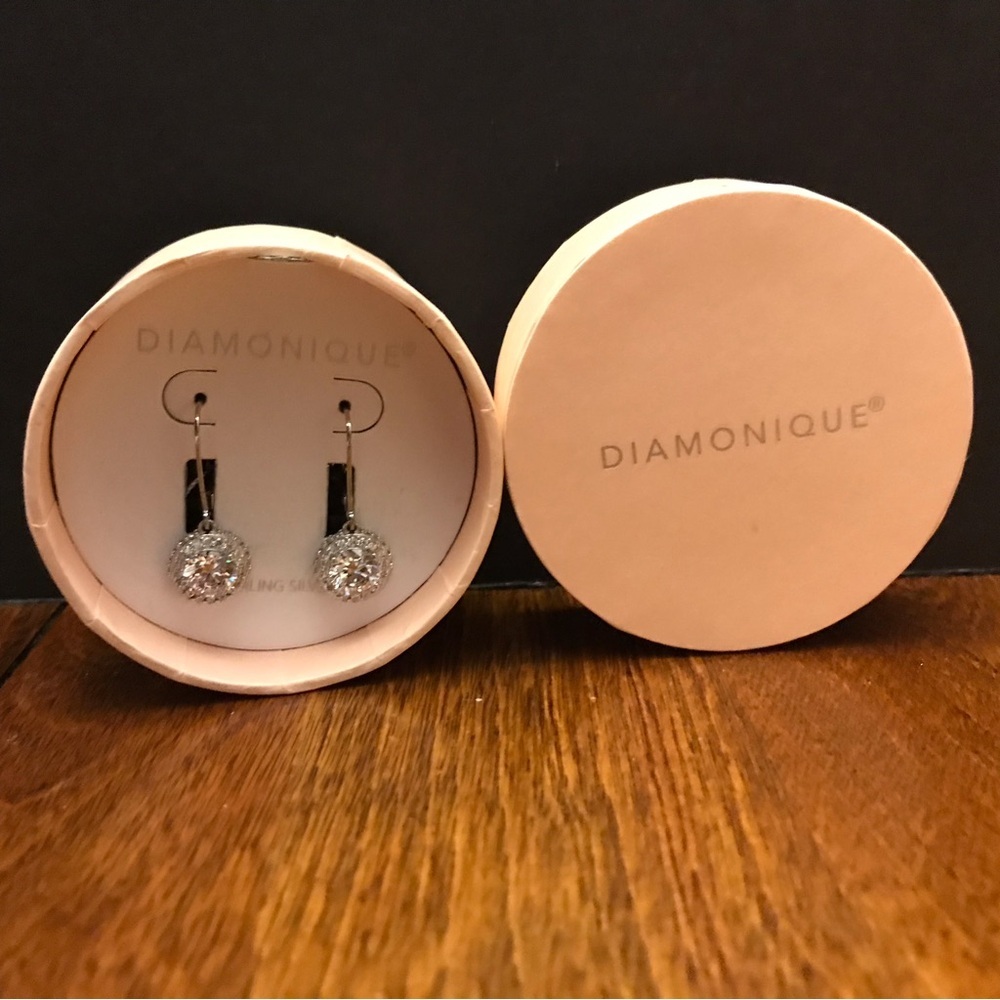 Diamonique Round Cut Silver Earrings